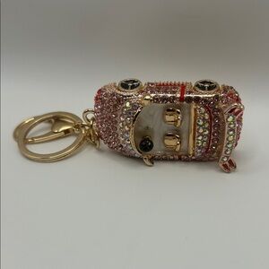 Gold and Pink Rhinestone Car Keychain